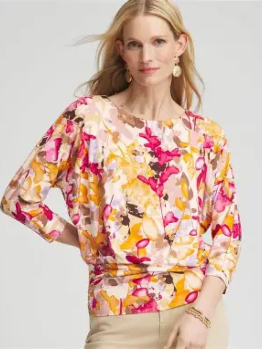 CHICOS | Touch of Cool Floral Banded-Hem Relaxed Fit Chic Modern Top | Size XXL